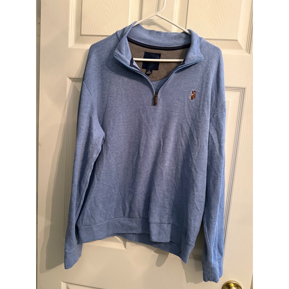 US Polo Assn Mens Blue Heathered Quarter Zip Pullover Sweater Large 11C847